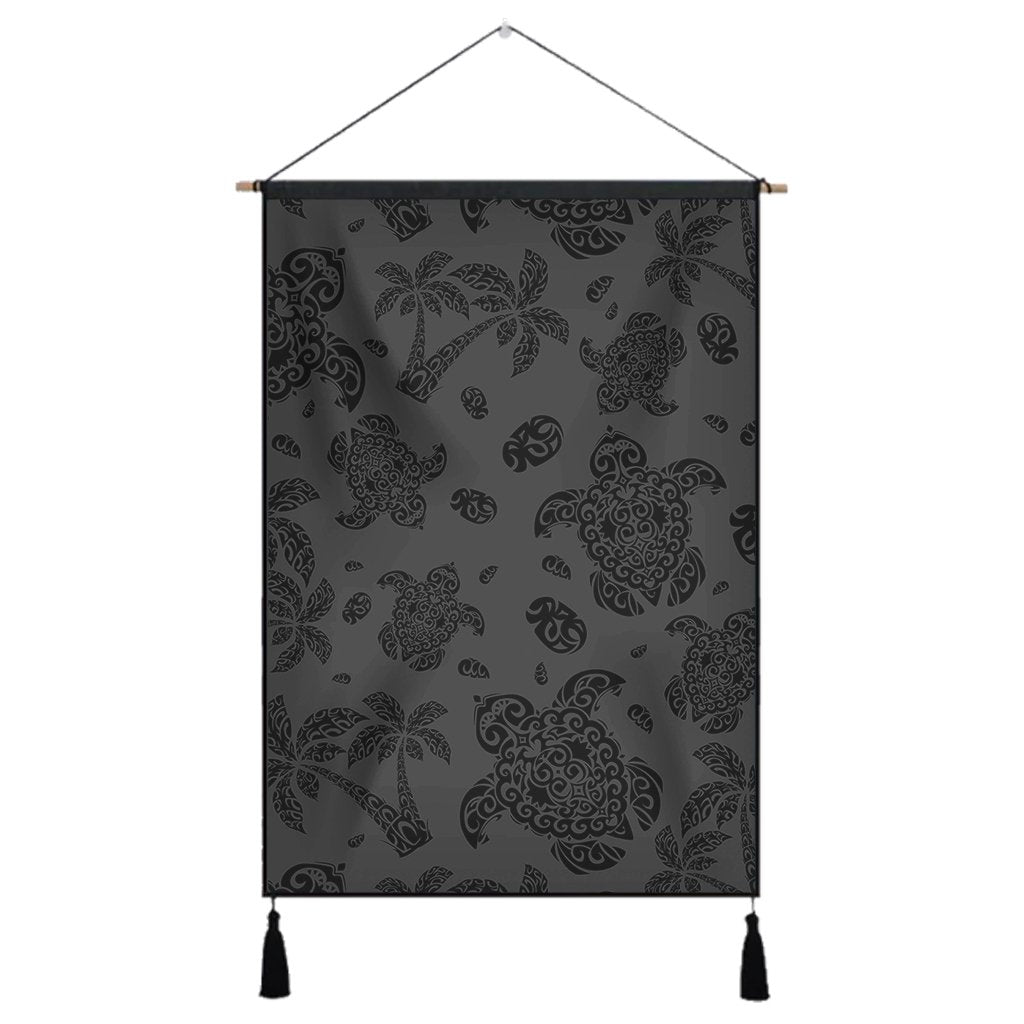 Polynesian Turtle Palm And Sea Pebbles Gray Hanging Poster - AH Hanging Poster 43 x 65 cm Cotton And Linen - Polynesian Pride