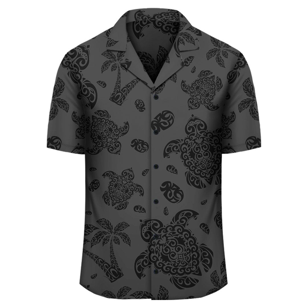 Polynesian Turtle Palm And Sea Pebbles Gray Hawaiian Shirt - Polynesian Pride