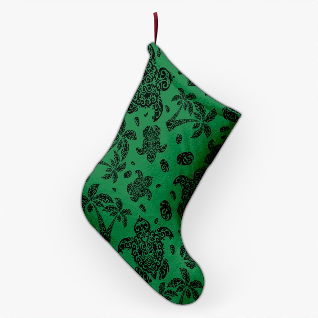 Polynesian Turtle Palm And Sea Pebbles Green Christmas Stocking 26 X 42 cm Green Christmas Stocking - Polynesian Pride