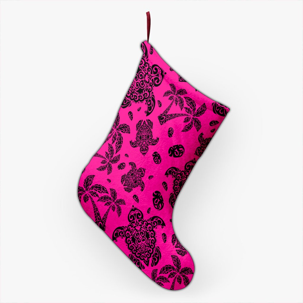 Polynesian Turtle Palm And Sea Pebbles Pink Christmas Stocking 26 X 42 cm Pink Christmas Stocking - Polynesian Pride