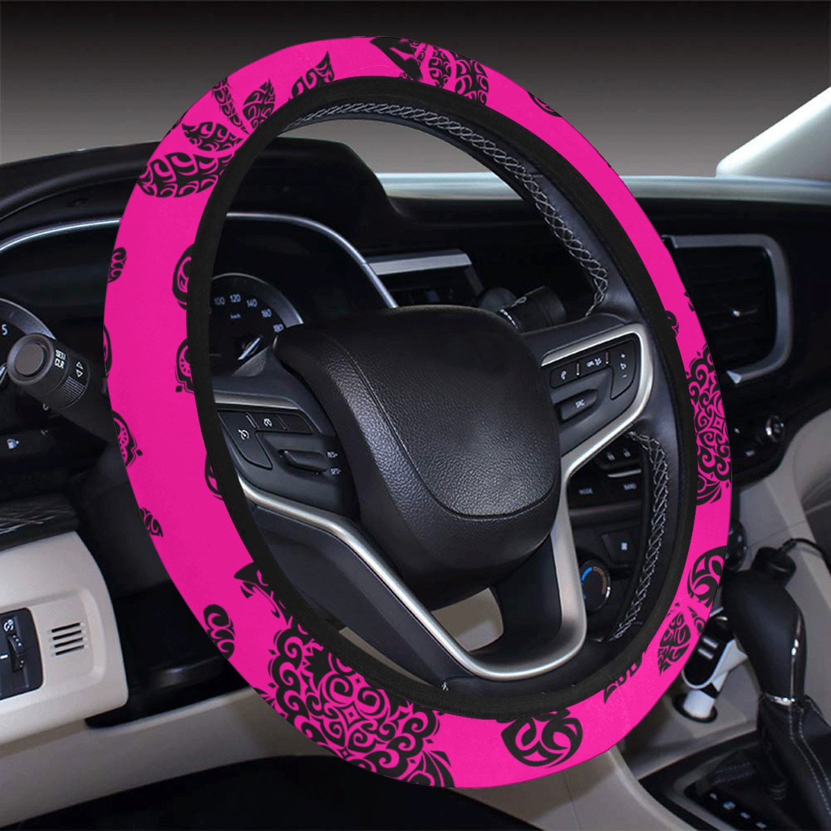 Polynesian Turtle Palm And Sea Pebbles Pink Hawaii Steering Wheel Cover with Elastic Edge - Polynesian Pride