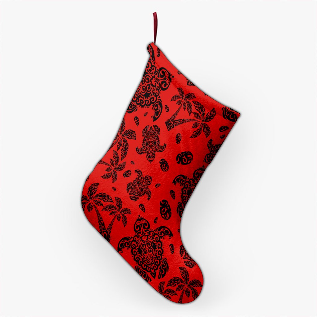 Polynesian Turtle Palm And Sea Pebbles Red Christmas Stocking 26 X 42 cm Red Christmas Stocking - Polynesian Pride