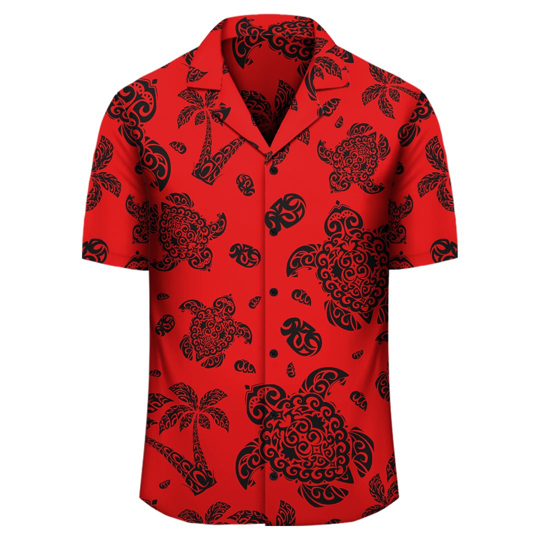 Polynesian Turtle Palm And Sea Pebbles Red Hawaiian Shirt - Polynesian Pride