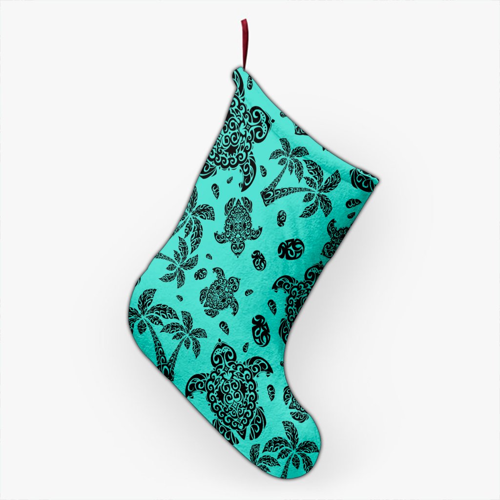 Polynesian Turtle Palm And Sea Pebbles Turquoise Christmas Stocking 26 X 42 cm Turquoise Christmas Stocking - Polynesian Pride