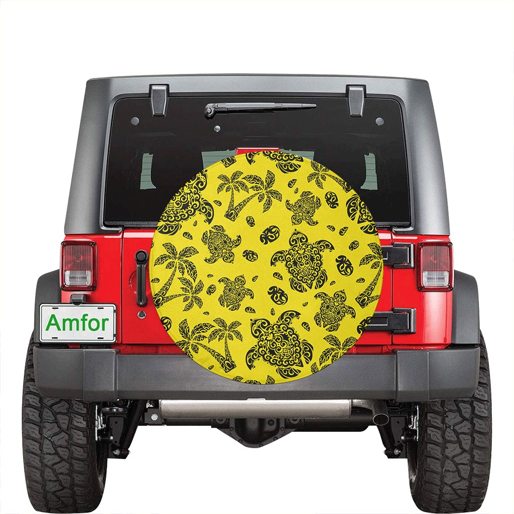 Polynesian Turtle Palm And Sea Pebbles Yellow Hawaii Spare Tire Cover - Polynesian Pride