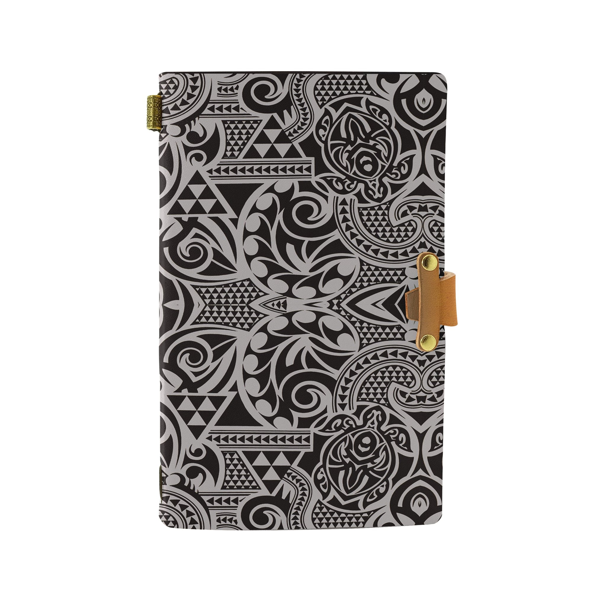 Hawaii Polynesian Kakau Turtle Leather Notebook Leather Black - Polynesian Pride