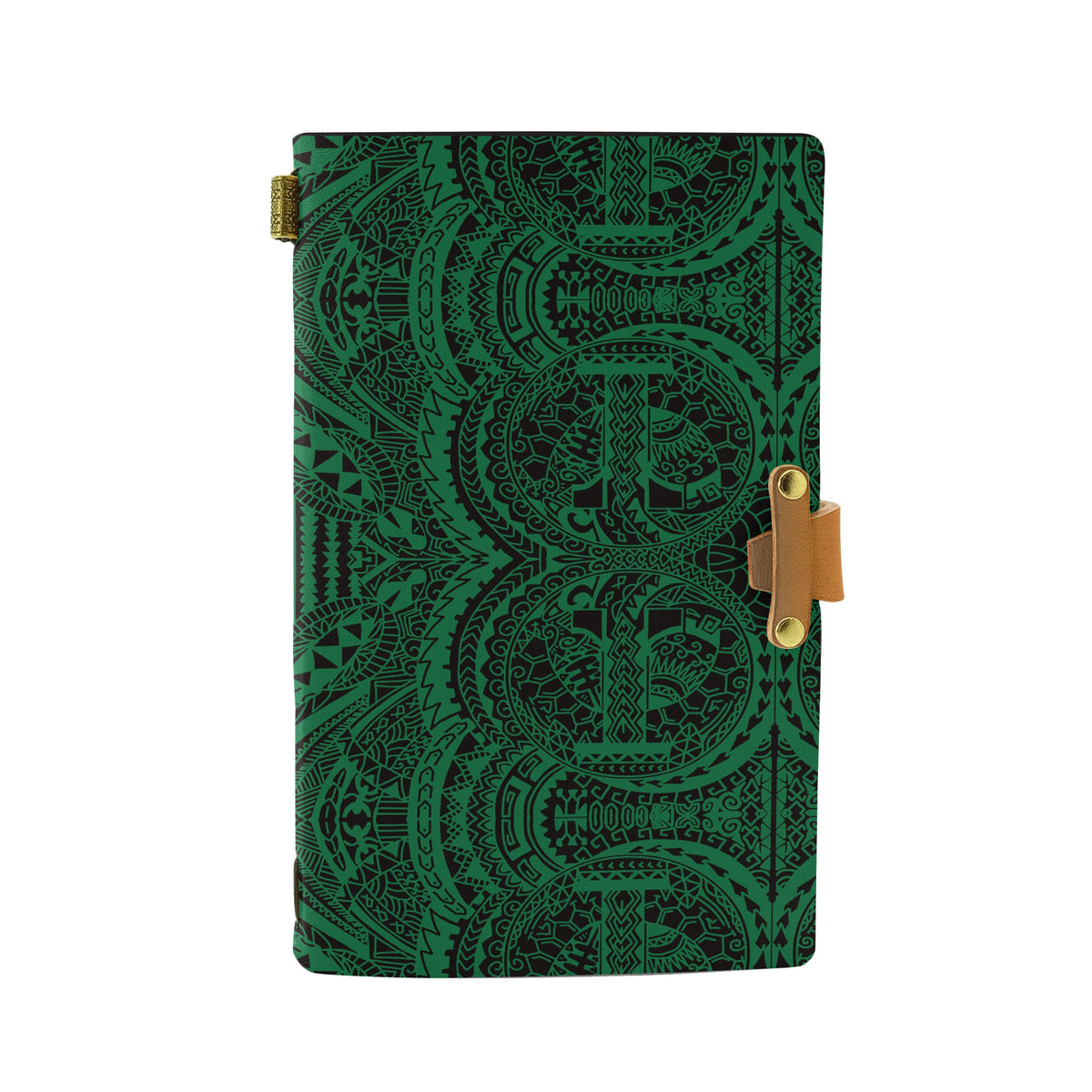 Hawaii Polynesian Symmetry Green Leather Notebook Leather Black - Polynesian Pride