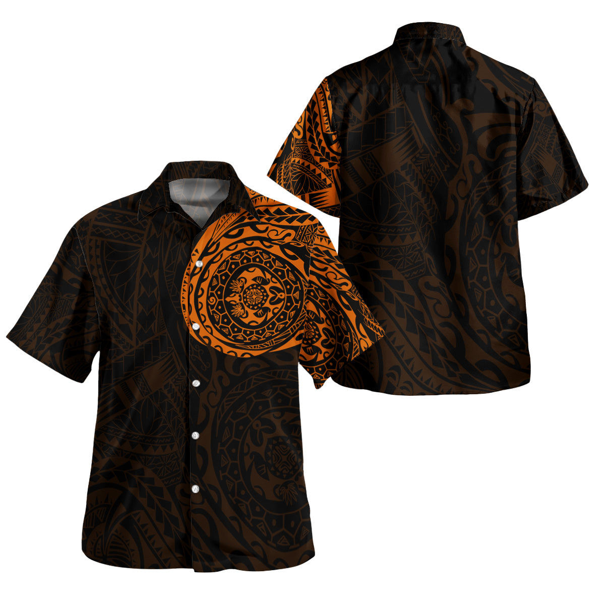 Polynesian Hawaiian Shirt - Polynesian Tattoo Style Version 2 Orange - Polynesian Pride