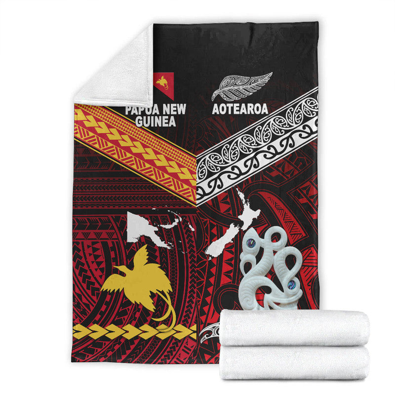 New Zealand And Papua New Guinea Premium Blanket Together - Red LT8 - Polynesian Pride