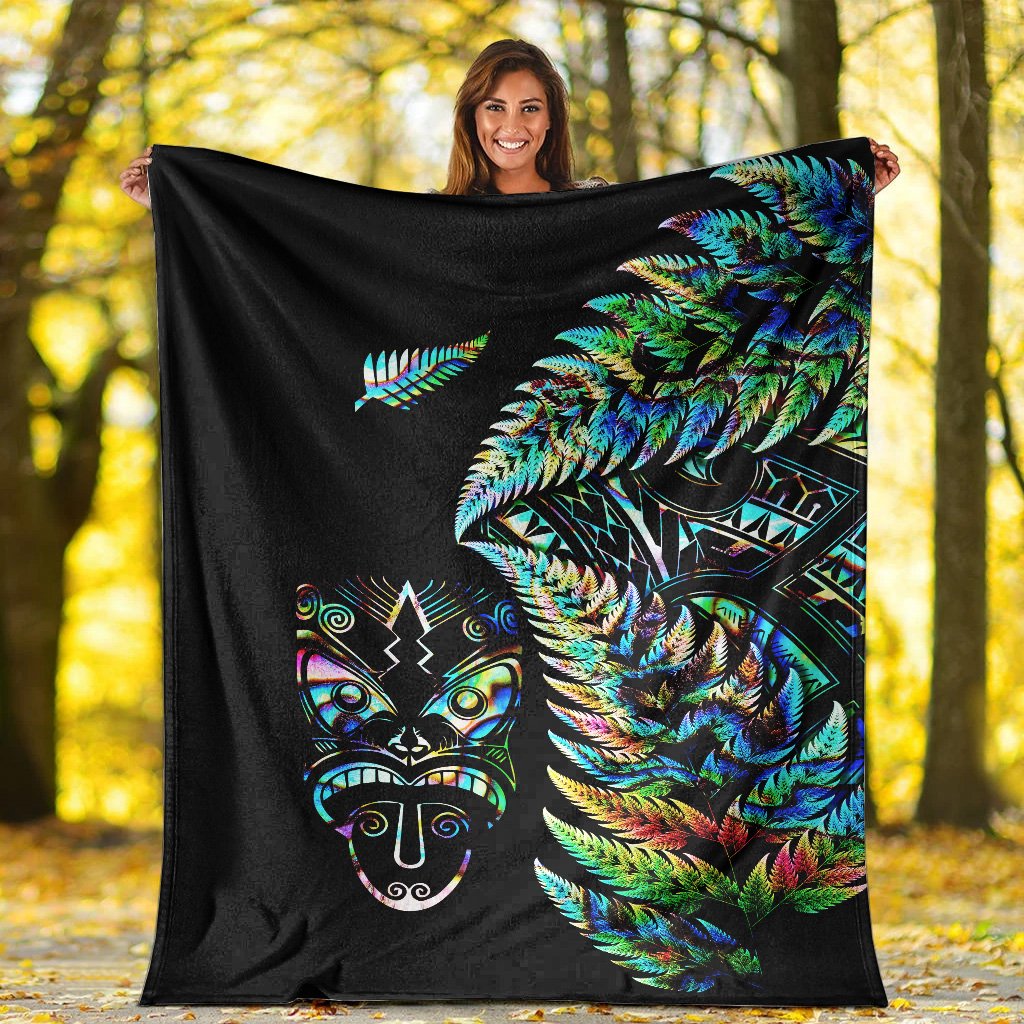 New Zealand Haka Rugby Maori Premium Blanket Silver Fern Vibes - Paua Shell LT8 - Polynesian Pride