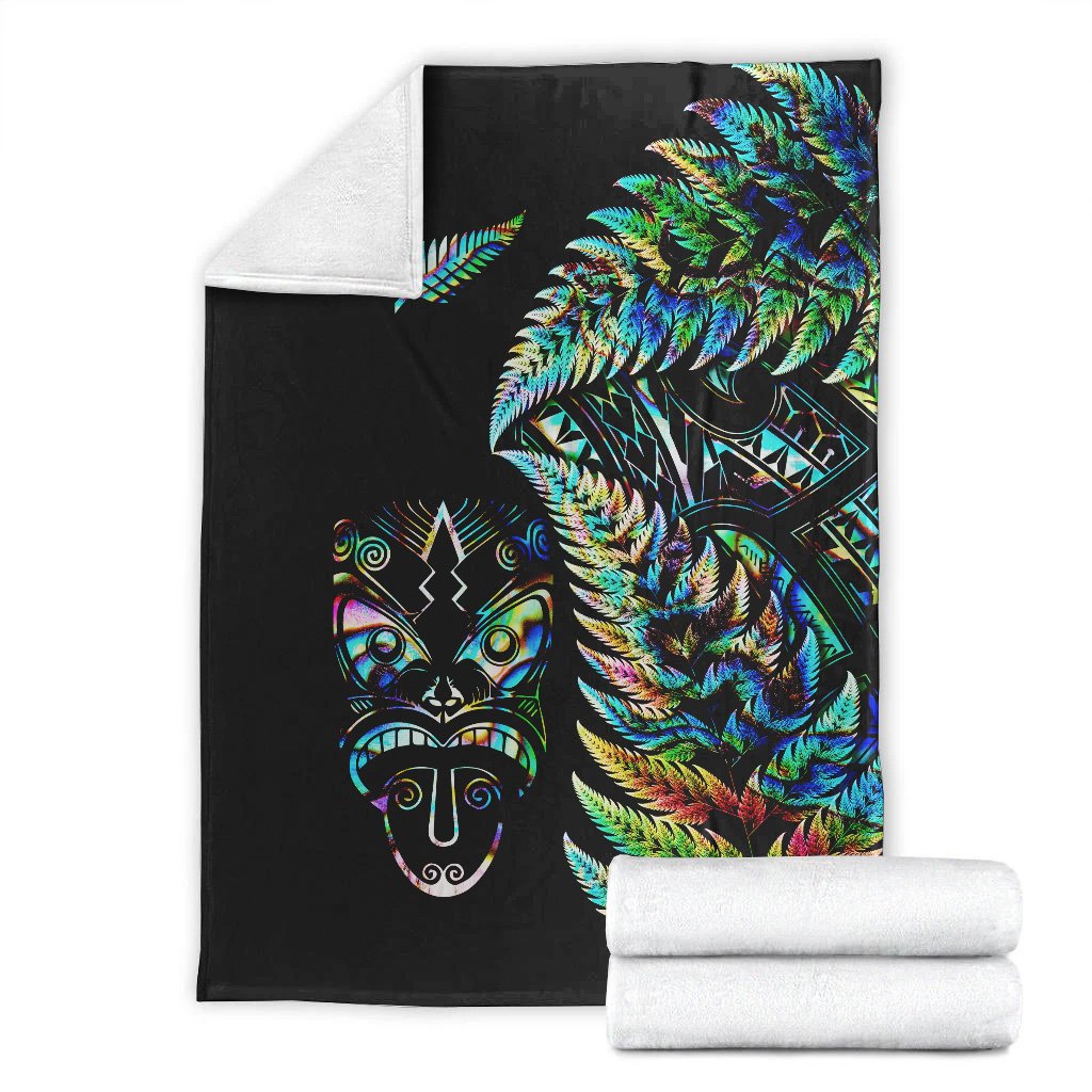 New Zealand Haka Rugby Maori Premium Blanket Silver Fern Vibes - Paua Shell LT8 - Polynesian Pride