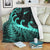 New Zealand Rugby Maori Premium Blanket Silver Fern Koru Vibes - Turquoise LT8 Blankets White - Polynesian Pride