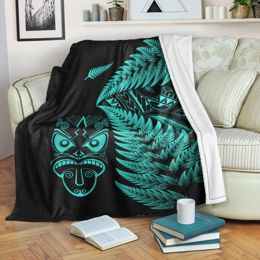 New Zealand Haka Rugby Maori Premium Blanket Silver Fern Vibes - Turquoise LT8 Blankets White - Polynesian Pride