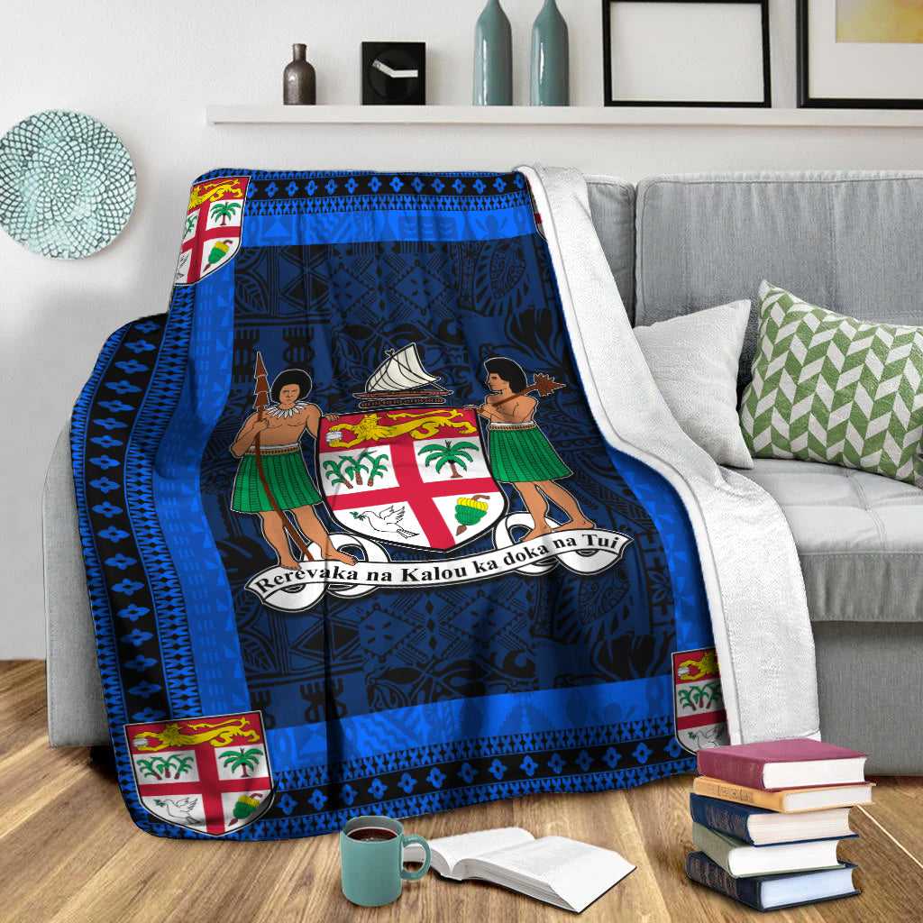 Fiji Premium Blanket Blue And Black Style No.1 LT6 - Polynesian Pride