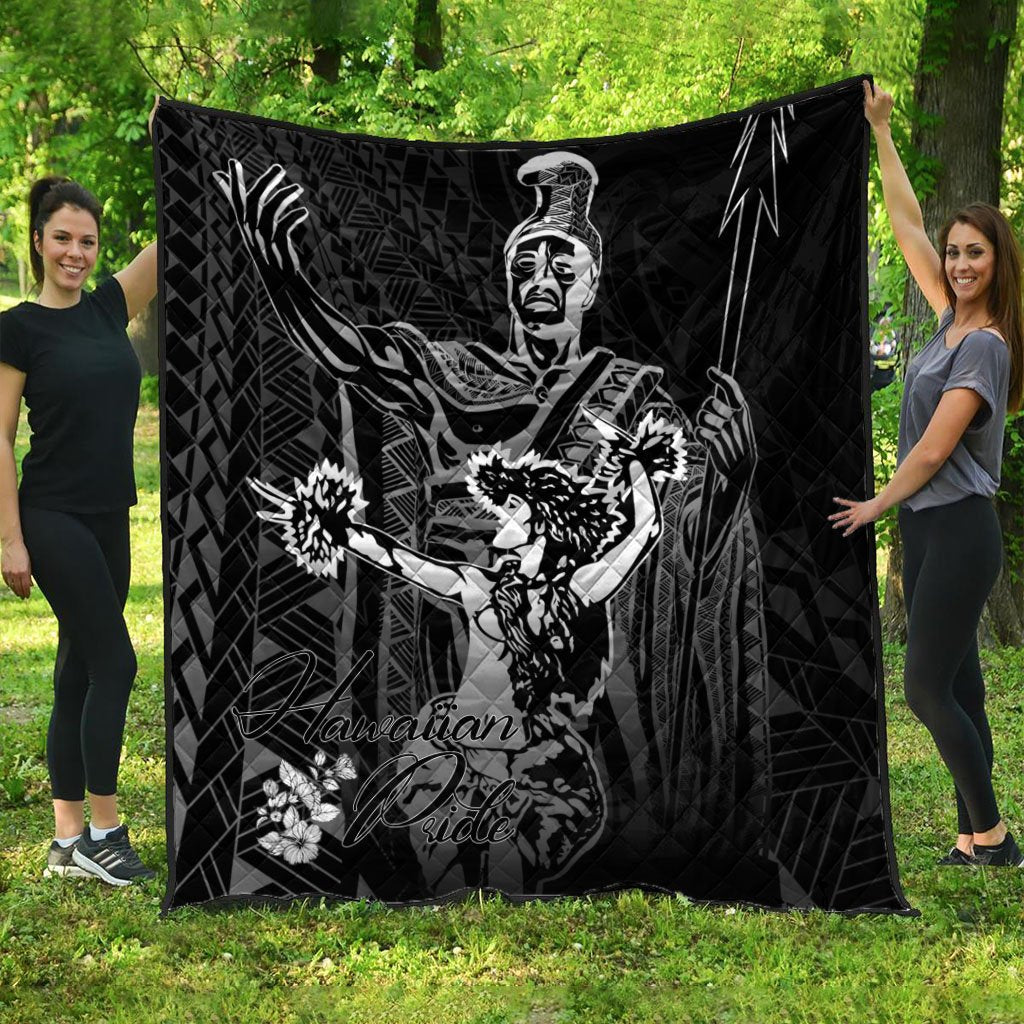 Hawaii Premium Quilt - King Of Hawaii With Hawaiian Girls White Version Black - Polynesian Pride