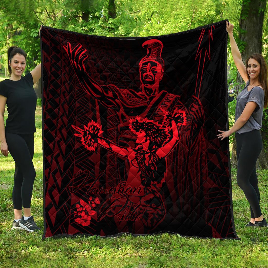 Hawaii Premium Quilt - King Of Hawaii With Hawaiian Girls Red Version Black - Polynesian Pride