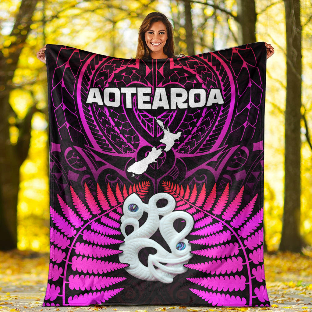 Aotearoa Fern Premium Blanket New Zealand Hei Tiki Purple Style LT13 - Polynesian Pride