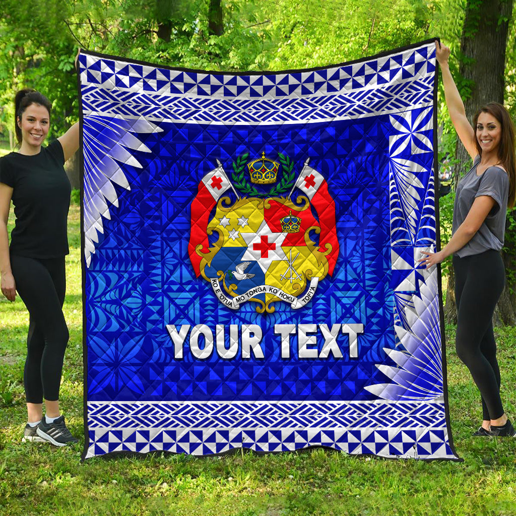 (Custom Personalised) Tonga Coat Of Arms Premium Quilt Simplified Version - Blue LT8 Blue - Polynesian Pride