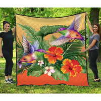 Hawaii Hummingbird Hibiscus Tropical Premium Quilt - Jungle Style - AH Orange - Polynesian Pride