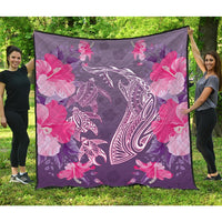 Hawaii Shark Turtle Hibiscus Premium Quilt - Wreath Style - AH Purple - Polynesian Pride
