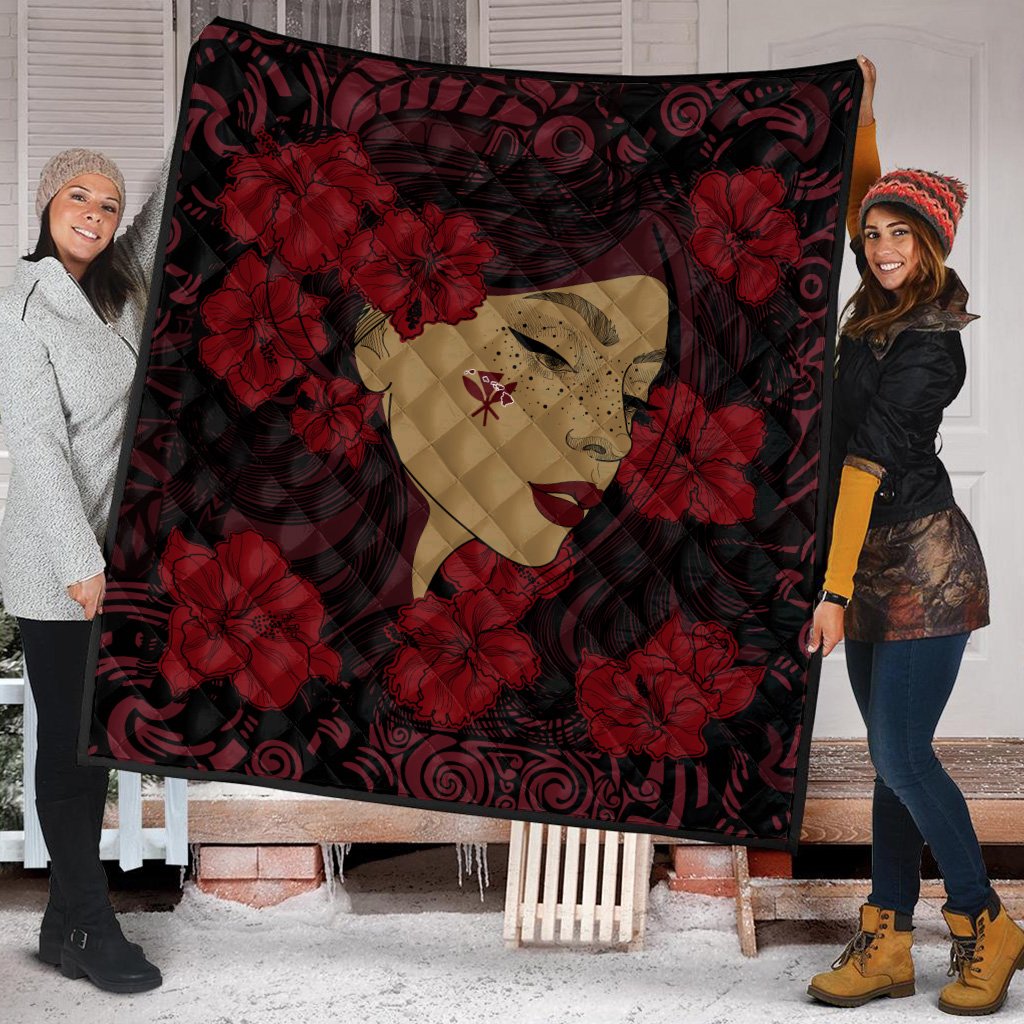 Hawaii Kanaka Polynesian Hula Girl Premium Quilt - Black Style - AH - Polynesian Pride