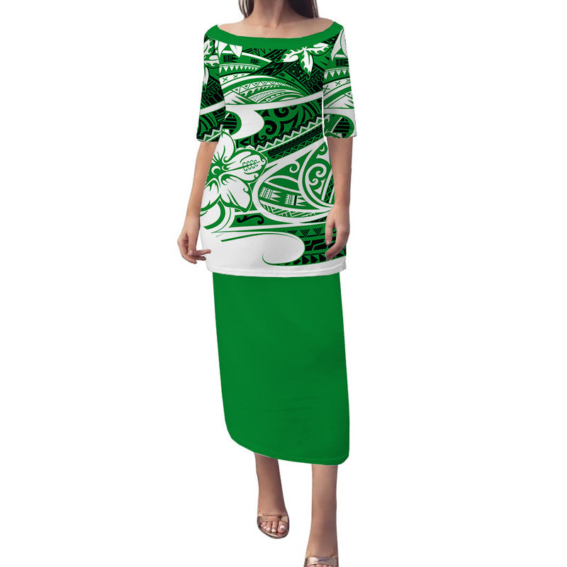 Polynesian Tribal Puletasi Dress Green LT6 Long Dress Green - Polynesian Pride