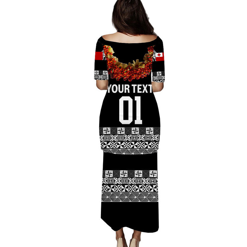 (Custom Personalised) Tonga Emancipation Day Puletaha Dress Independence Day - Fancy Kahoa Heilala Flower - Black LT8 - Polynesian Pride