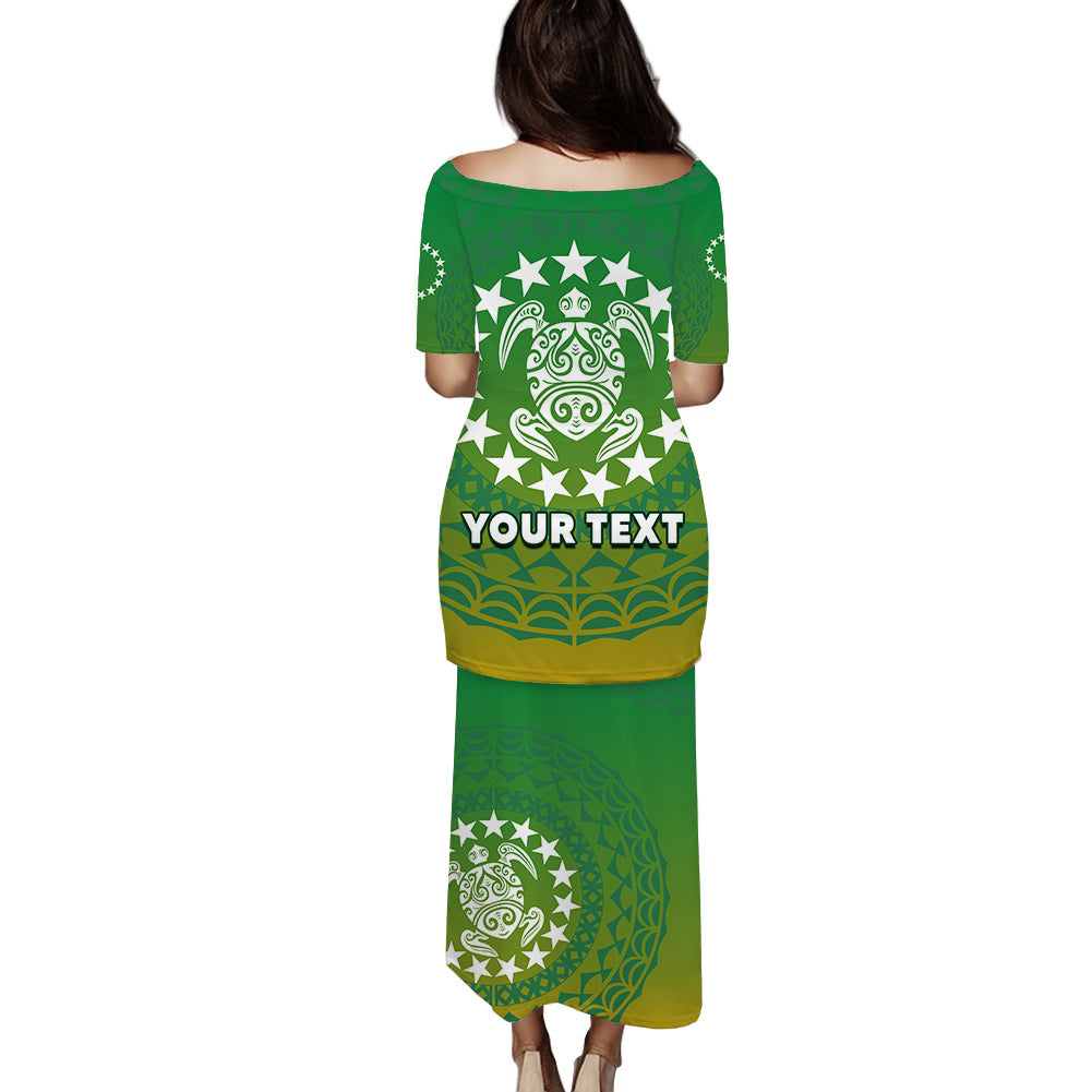 Cook Islands Puletasi Dress Circle Pattern Mix Sea Turtle Green Version LT14 - Polynesian Pride