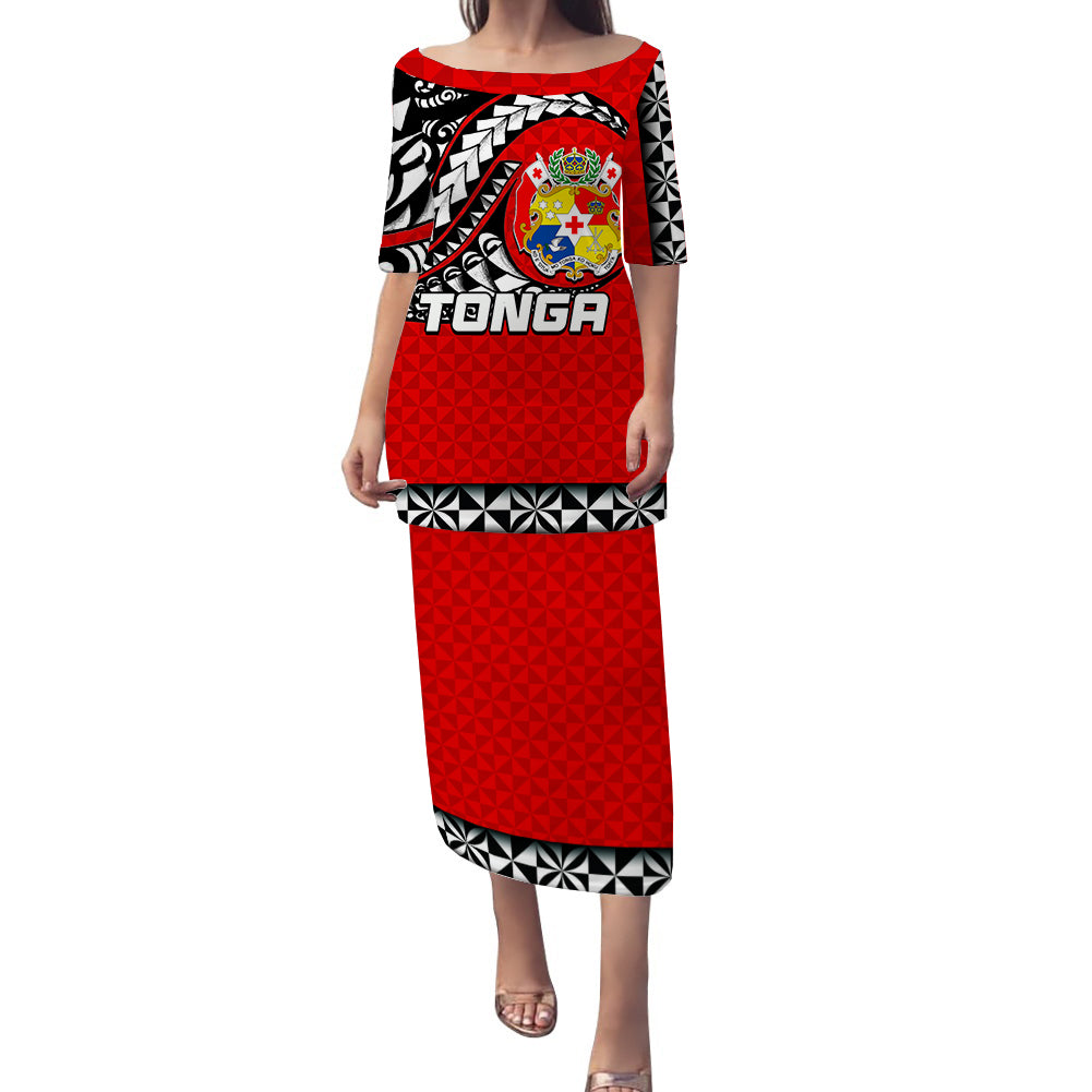 Tonga Puletasi Dress Polynesian Tattoo LT6 Long Dress Red - Polynesian Pride