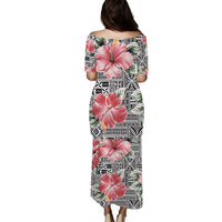 Polynesian Puletasi Dress Pink Hibiscus Flower With Tapa Pattern LT14 - Polynesian Pride
