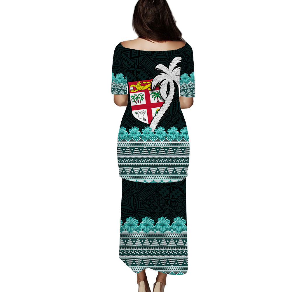 Fiji Puletasi Dress Hibiscus Flowers With Coconut Tapa Pattern Ver.02 LT14 - Polynesian Pride