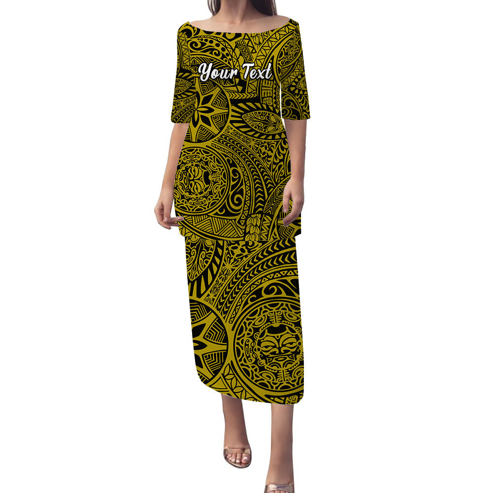 (Custom Personalised) Polynesian Puletasi Dress Tapa Tribal Tattoo Vintage Ver.01 LT14 Yellow - Polynesian Pride