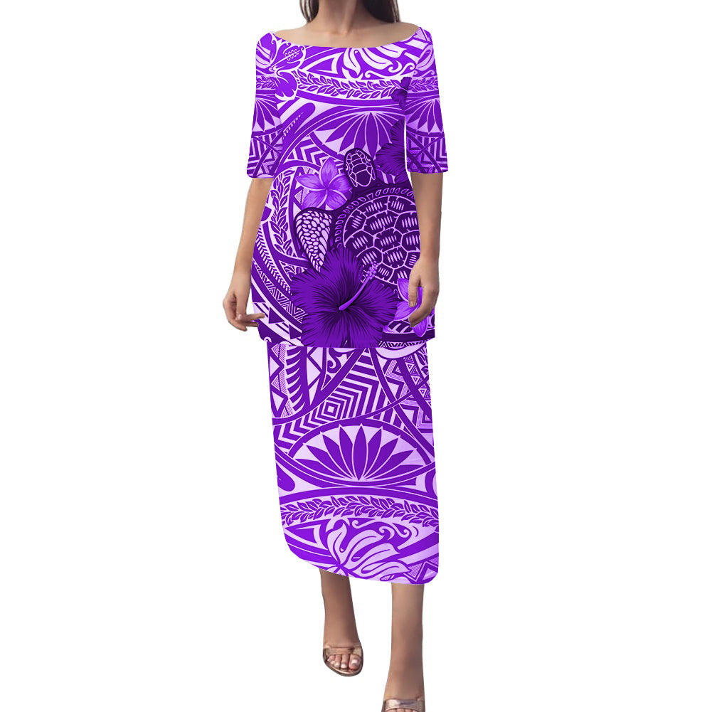 Polynesian Puletasi Dress Hibiscus With Sea Turtle Ver.02 LT14 Purple - Polynesian Pride