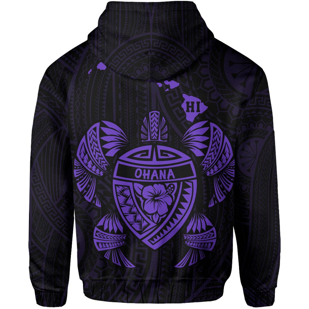 Polynesian Kakau Turtle Ohana Map of Hawaii Hoodie Purple - Polynesian Pride