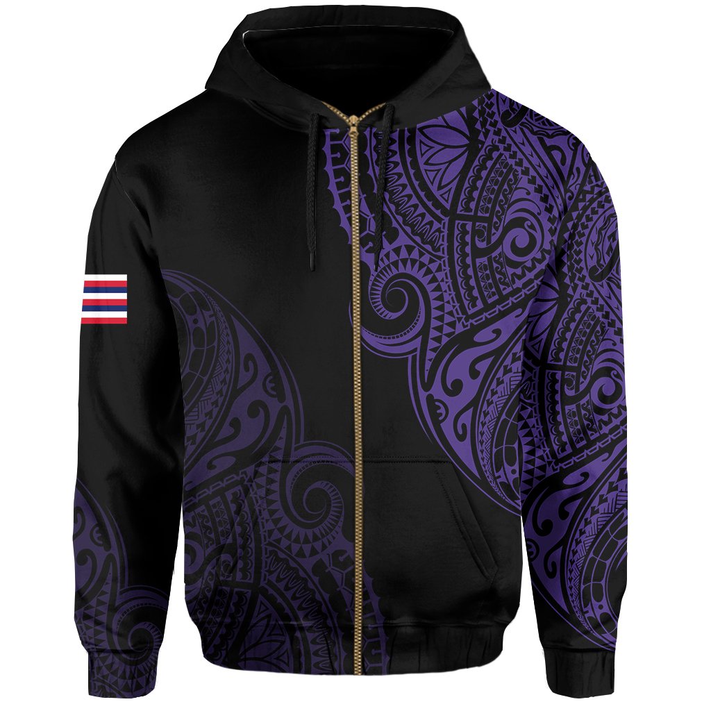 Personalized Hawaii Map Polynesian Warrior Ikaika Hoodie Zip William Style Purple - Polynesian Pride