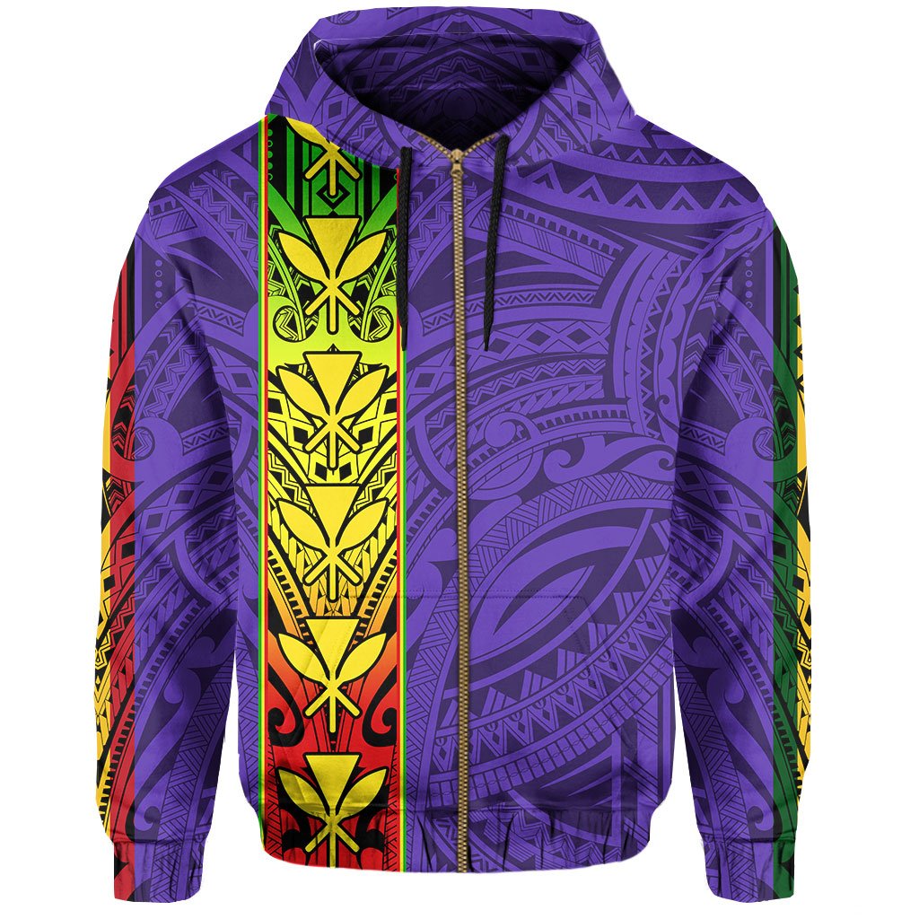 Polynesian Kanaka Flag Kanaka Maoli Hawaii Zip Hoodie Purple - Polynesian Pride