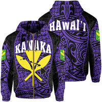 Polynesian Kanaka Maoli Hawaii Zip Hoodie Purple Gel Style Unisex Purple - Polynesian Pride