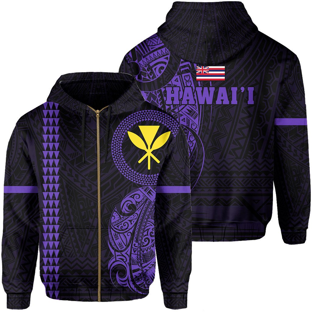 Polynesian Kakau Kanaka Flag of Hawaii Zip Hoodie Purple Unisex Purple - Polynesian Pride