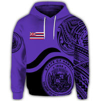 Hawaii Coat of Arms Hoodie Waveshape Style Purple - Polynesian Pride