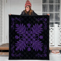 Hawaiian Quilt Maui Plant And Hibiscus Premium Quilt - Purple Black - AH - Polynesian Pride