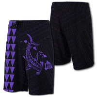Hawaii Kakau Polynesian Hammerhead Shark Map Board Shorts - Purple Men Purple - Polynesian Pride