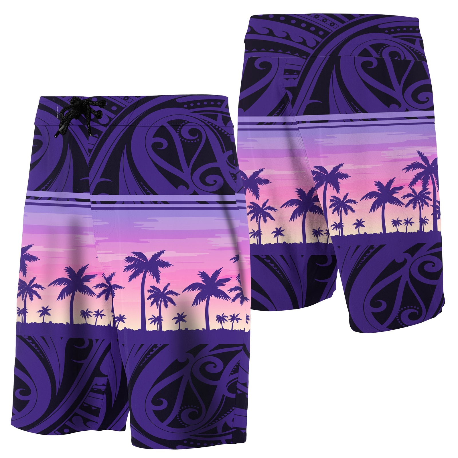 Hawaii Palm Trees Polynesian - Board Shorts - Purple - Haka Style Men Purple - Polynesian Pride