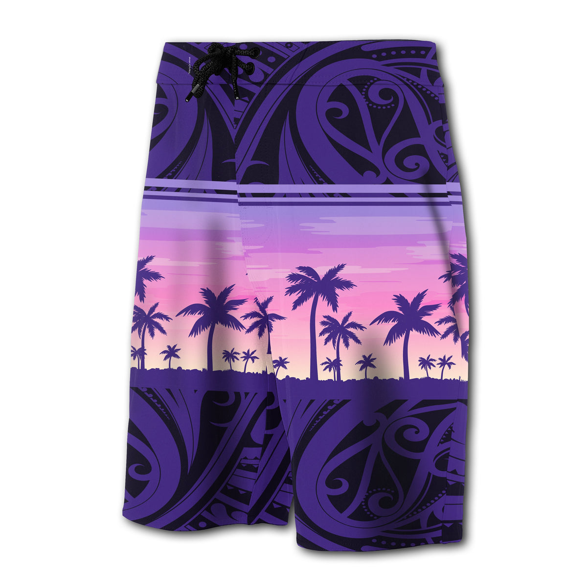 Hawaii Palm Trees Polynesian - Board Shorts - Purple - Haka Style - Polynesian Pride
