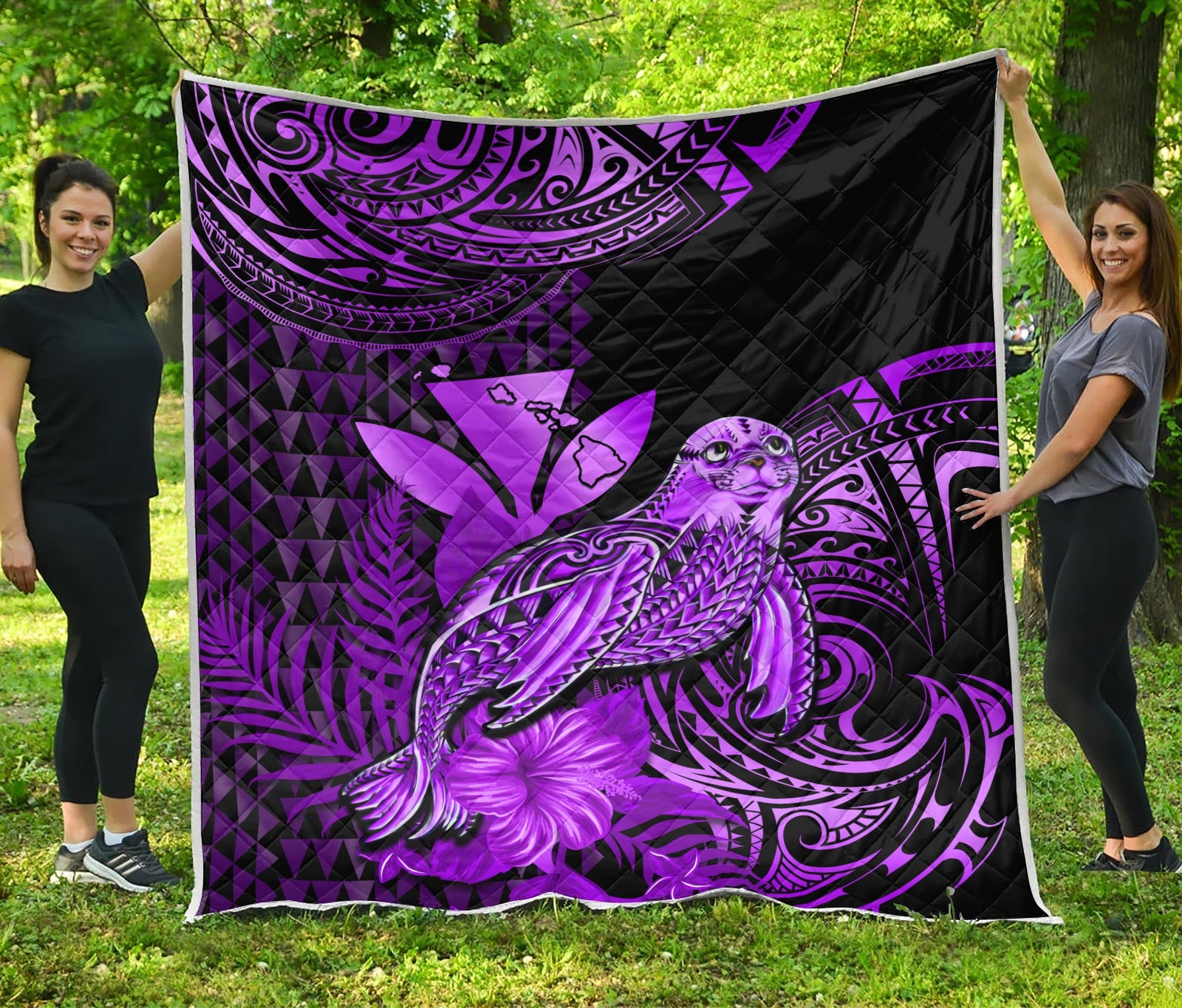 Hawaii Monk Seal Premium Quilt Kakau With Kanaka Purple LT14 Purple - Polynesian Pride