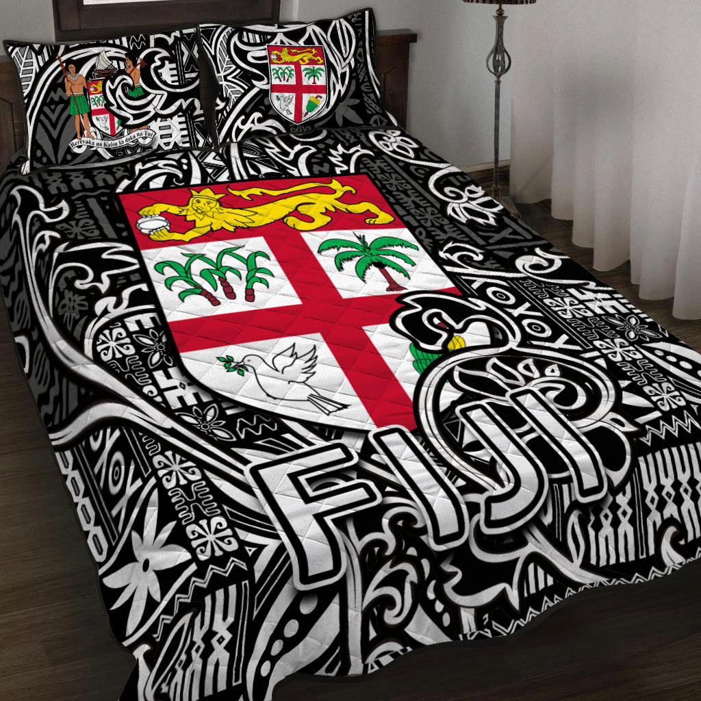 Fiji Quilt Bed Set Tapa Patterns Black And White Style LT6 Blue - Polynesian Pride
