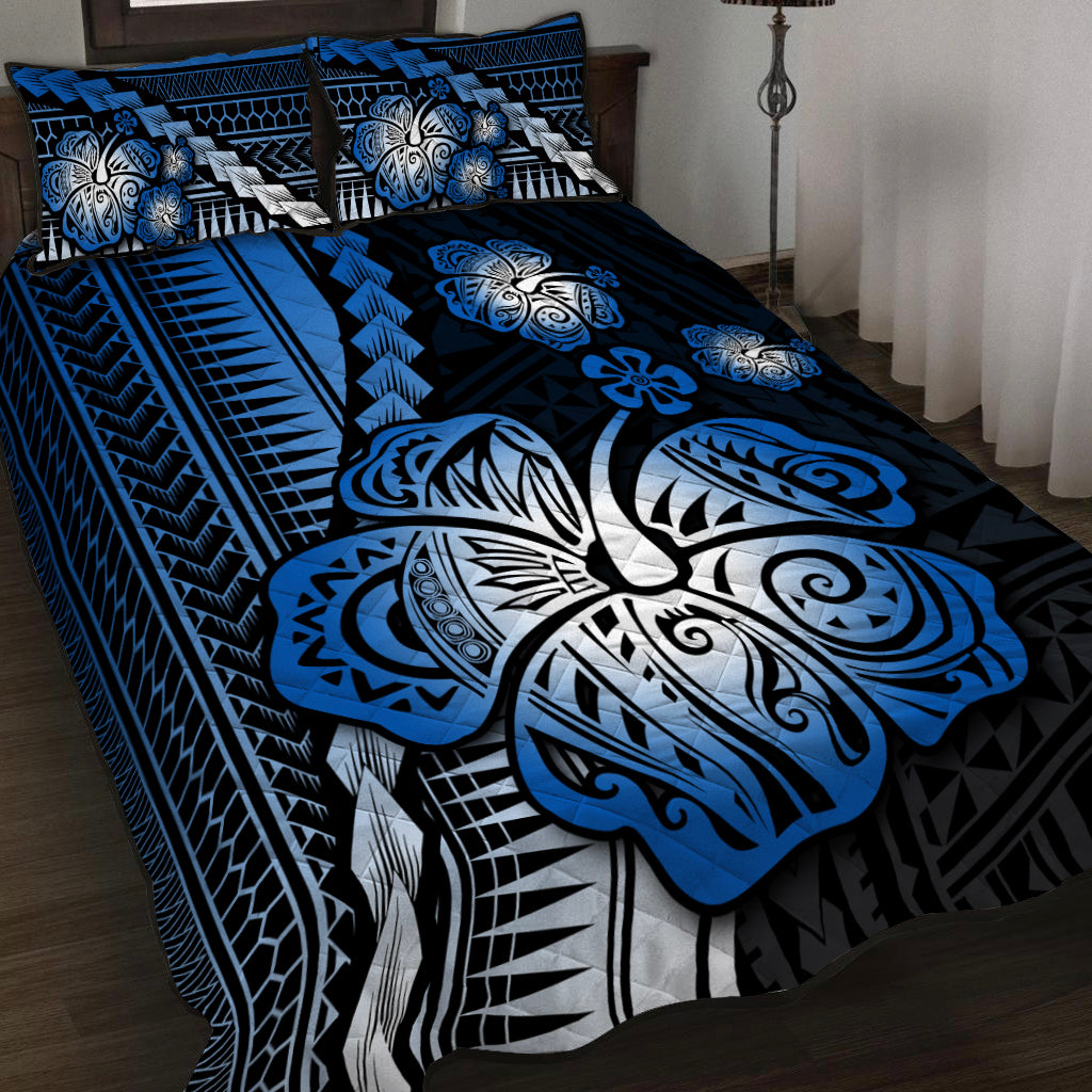 Polynesian Hibiscus Quilt Bed Set Hawaiian Style No.5 LT6 Blue - Polynesian Pride