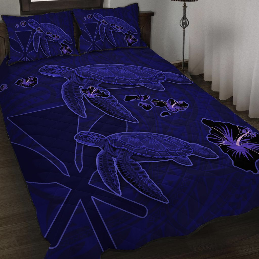 Hawaii Turtle Hibiscus Kanaka Map Polynesian Quilt Bed Set - Aura Style - AH - Polynesian Pride
