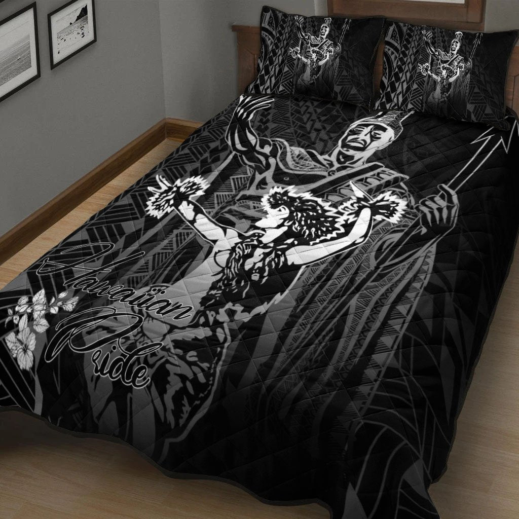 Hawaii Quilt Bed Set - King Of Hawaii With Hawaiian Girls White Version - Polynesian Pride