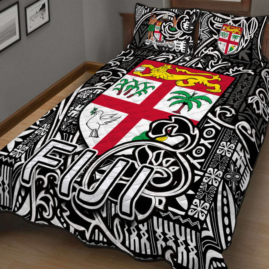 Fiji Quilt Bed Set Tapa Patterns Black And White Style LT6 - Polynesian Pride