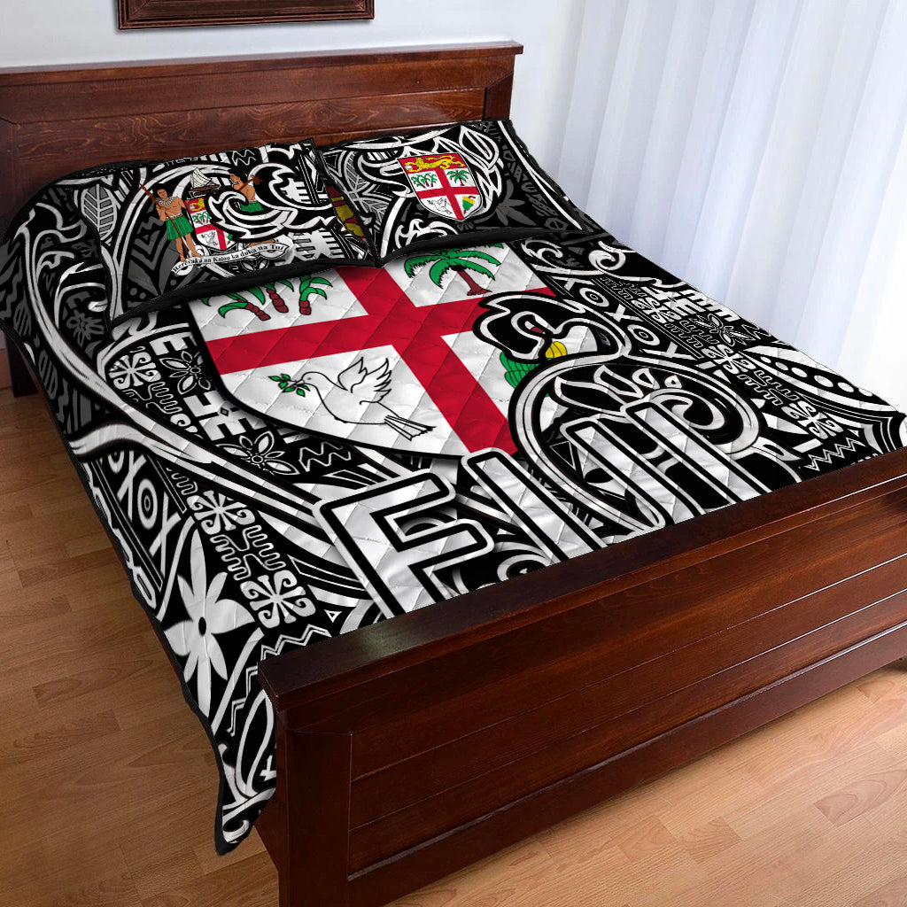 Fiji Quilt Bed Set Tapa Patterns Black And White Style LT6 - Polynesian Pride
